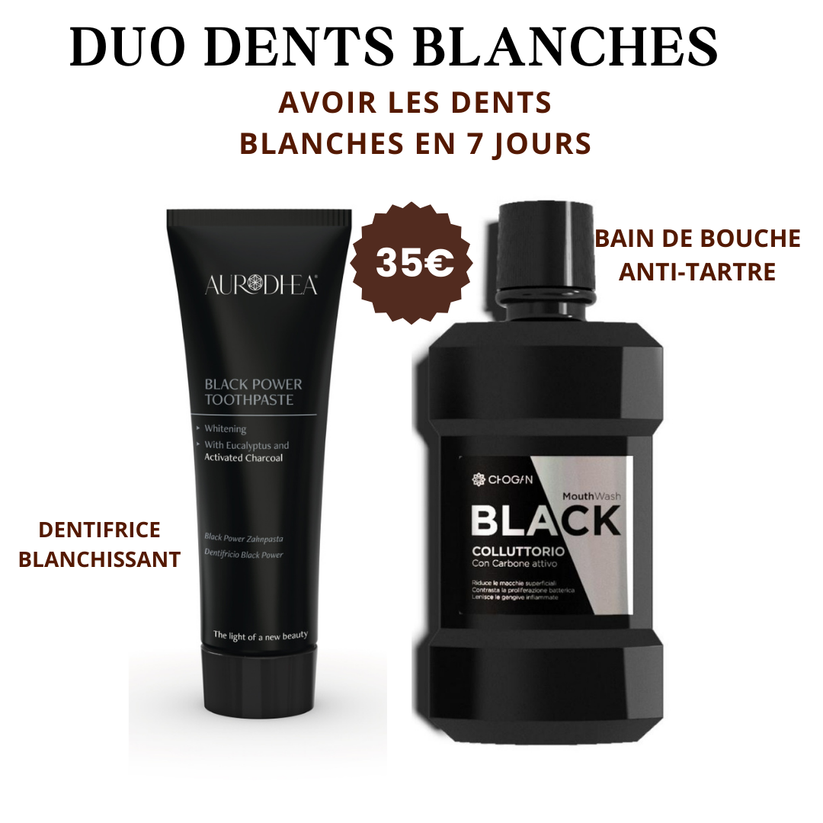 Duo blanchiment dentifrice et bain de bouche au charbon actif